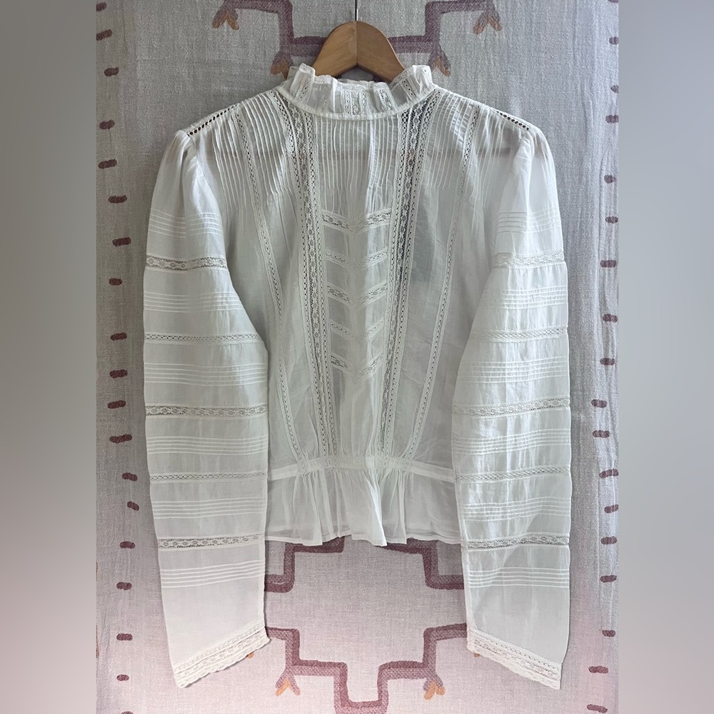 Ralph Lauren Lace Trim Cotton Voile Blouse